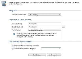 Active Directory configuration settings