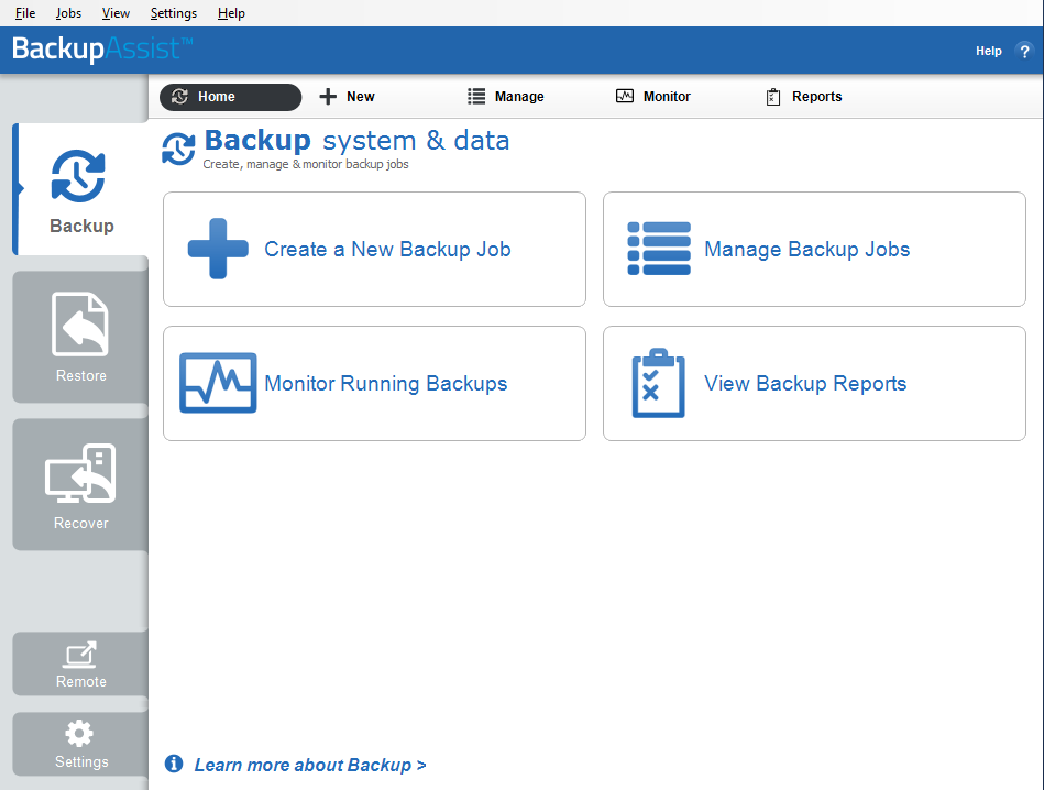 BackupAssist v8 user interface