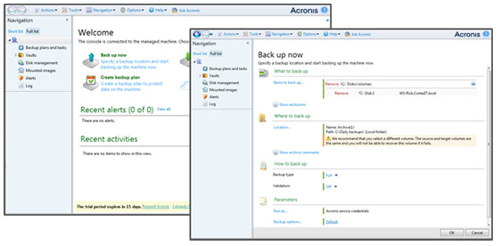 Acronis interface