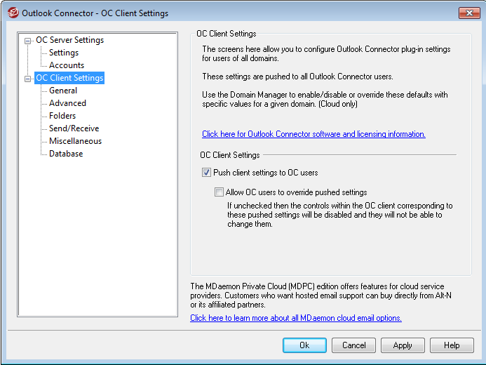 MDaemon Outlook Connector Settings Management